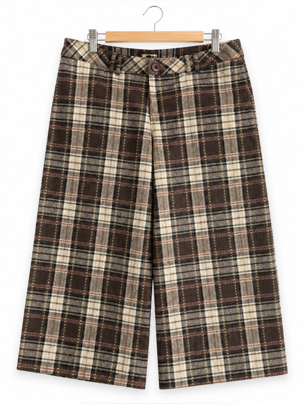 Vintage Scott Wool Blend Plaid Wide Leg Crop Pants Size Large USA